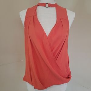 Free People Orange So Fine Faux-Wrap Top with Choker Size Small